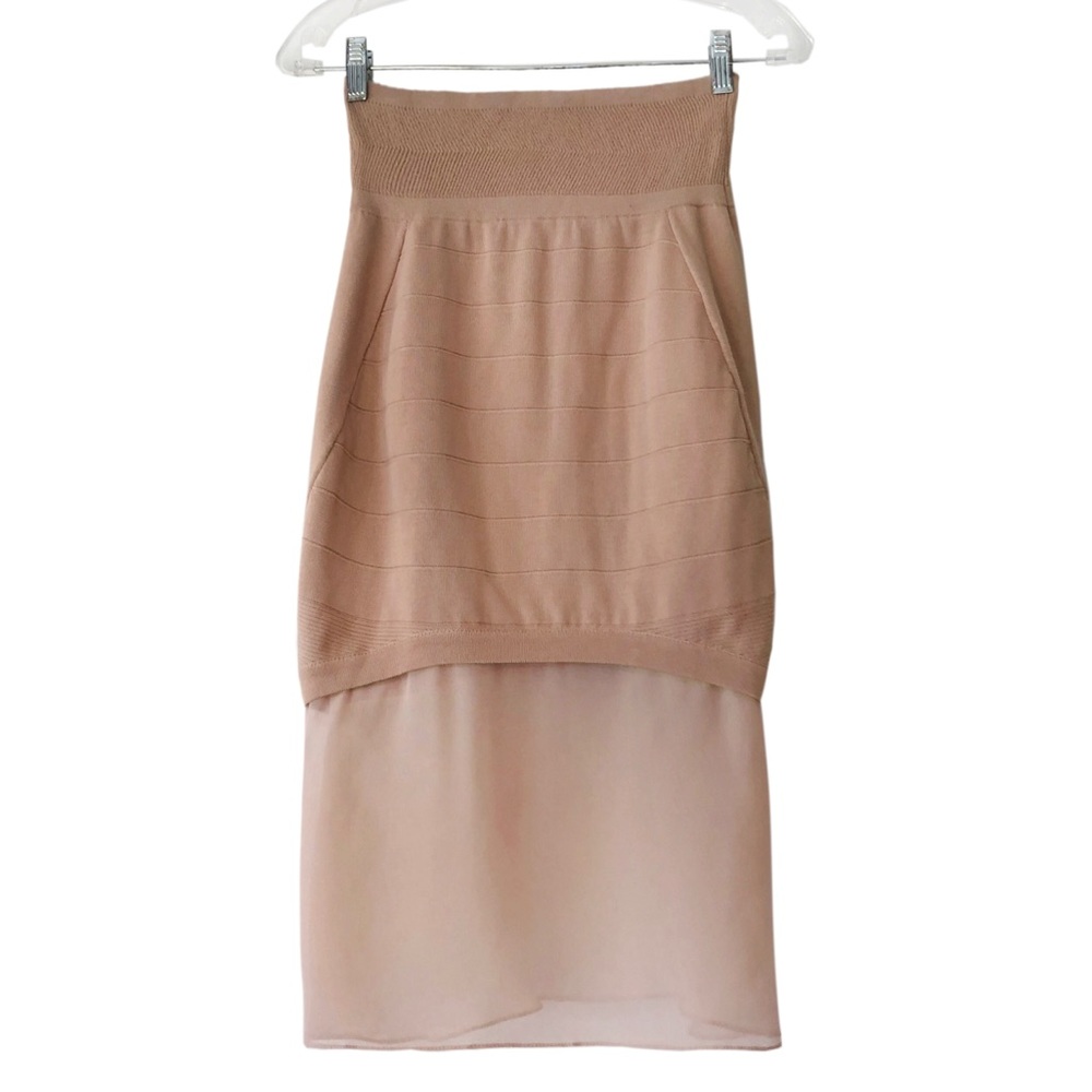 Ohne Titel beige stretch panel bodycon midi skirt
